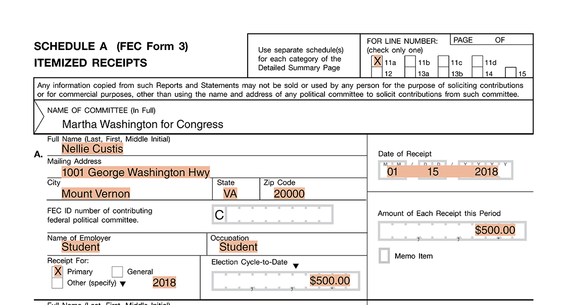 Example image of completed FEC form 3